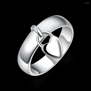 Anéis de casamento Silver Plated Heart Lock Casal Ring Tamanho 6/7/8/10 Fashion Love Party Girl Girl Day Gifts Jóias finas