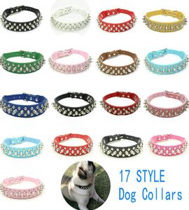 17 Hundehalsbänder im neuen Stil, Bonbonfarben, PU-Leder, Nieten, mit Spikes, Halskette für Welpen, mit Nieten, verstellbares Halsband für Hunde, Cane7346392