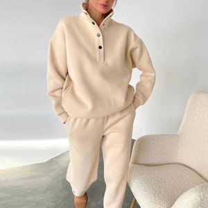 Women's Two Piece Pants Women Stand Collar Sweatshirt Sweatpants 2 Sweatsuit Long Sleeve Top Trouser Outfits Solid Color Pullover Tracksuit