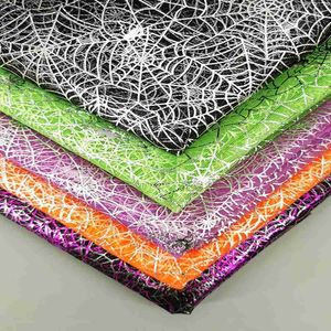 Fabric 1Meter Spiderweb Tulle Mesh Fabric Black Orange Purple Green Organza for Halloween Come Home Table Cover Party Wall Backdrop YQ231109