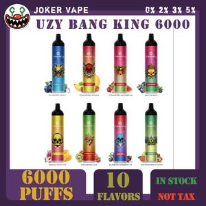 Uzy Bang King 6000 Puffs Original engångscigaretter 0,8Hm Mesh -spole 14 ml POD Batterisladdningsbar elektronisk cigs Puff 6K 0% 2% 3% 5% VAPE PEN KIT 10 Smaker i lager