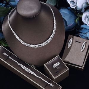 4 Stück Zirkonia Brautschmuck Sets Kristalle Luxus Dame Halskette Tropfen Ohrringe Ketten Dubai Schmuck Set Für Frauen Hochzeit Zubehör Design CL2906
