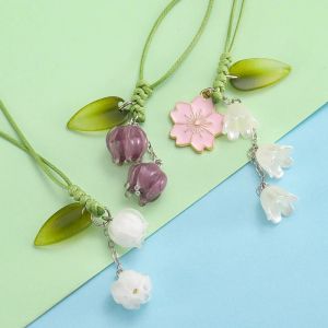 Tulip Flowers Pendants Keychains Decorations Rope Chain Keyrings Mobile Phone Anti-lost Lanyard Bags Car Key Accessories Gifts