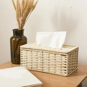 Tissue Boxes Napkins Rattan Box Vintage Napkin Holder Case Clutter Storage Container Cover Living Room Desk Decoration 231108