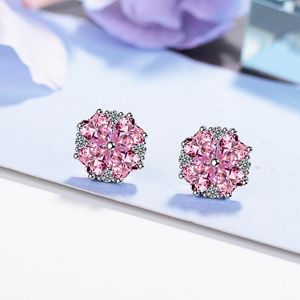 Stud Earrings Cherry Blossom For Women Sweet Temperament Cubic Zirconia Girls Korean Simple Fashion Jewelry Ladies