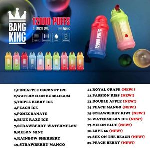 100% genuine Bang King 12000 puffs Disposable vape bar kit 20 Flavors Rechargeable 650mAh Battery Prefilled 23ml Cartridge Pod 12k puff Vapor Pen