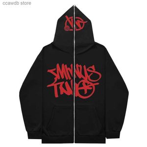 Erkek Hoodies Sweatshirts y2k unisex iç polar kapüşon ve sweatshirt tam zip artı erkek ve kadın sokak aşınması T231109