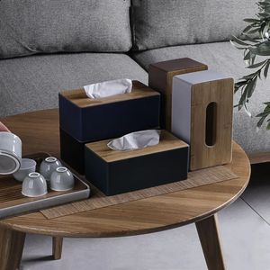 Vävnadslådor servetter Box Servithållare Fall Papperbehållare Bambu täcker solidträ för lagringshem bordsdekoration 231108