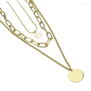 Chains Western Neck Decorate Titanium Steel Geometry Ladies Holiday Gifts 3 Layer Chain Love Round Tag Gold Color Women Necklace