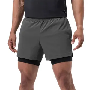 Mäns shorts 2 i 1 fitness män dubbel inbyggda fickor Bermuda sommar gym bodybuilding crossfit byxa manliga löpande träningsbottnar