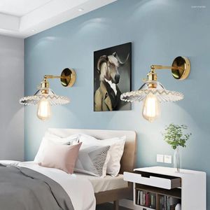 Wall Lamps LED Brass Fashion Lamp With Switch Glass Lampshade Bedroom Bedside Background Simple Aisle Mirror Front Light