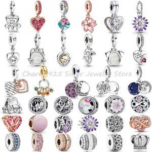 925 Sterling Silver Pandora's Charm Flower and Love Pendant Bead Suitable for Primitive Ladies Bracelets DIY Jewelry Gift Fashion Accessories