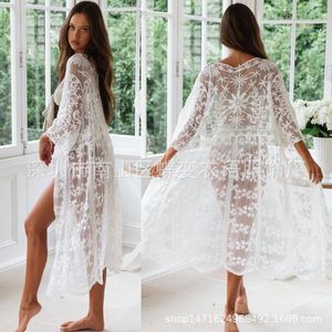 Vestidos casuais biquíni encobrir renda hollow crochet swimshine vestido de praia feminino de verão madries de maiô de traje de banho use túnica