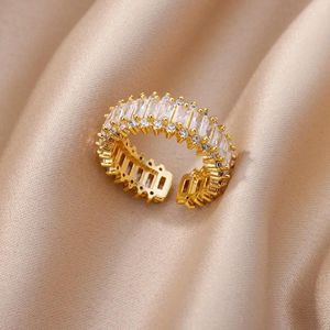 Wedding Rings Gold Plated Cubic Zirconia For Women Adjustable Open Shiny CZ Zircon Stone Paved Stackable Eternity Band Ring