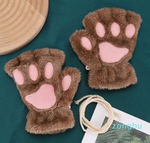 Five Fingers Gloves Kawaii Women Cat Fashion Girls Claw Paw Plush Mittens Warm Soft Short Fingerless Half Finger Winter