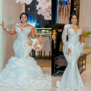 Luksusowe koraliki Suknia ślubna syrena Pełna kryształowa błyszcząca suknia ślubna romantyczne długie rękawe vestidos de novia niestandardowe wykonane