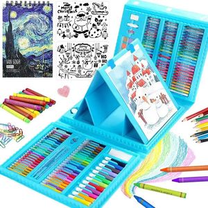 Crayon Kids Art Supplies 208-teiliges Zeichnungs- und Kunstkreationsset mit Ölpastellkreiden, Buntstiften, Aquarellkuchen, Skizzenblock 231108