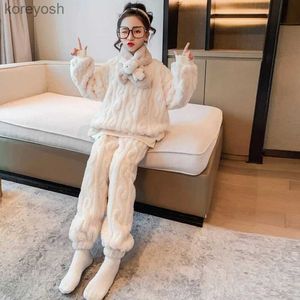 Pijamas de inverno crianças menina loungewear 2 peças terno mais veludo engrossar elementar menina à prova de vento quente pijamas meninas casa wear 5-14 anos l231109