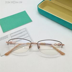 Novo design de moda feminino óculos ópticos 2126 forma quadrada metal meia armação estilo simples e elegante lentes claras óculos