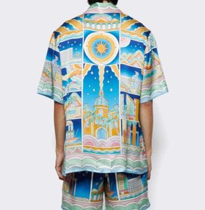 Casablanca Designer Shirt 2023ss Mayan Myth Men and Women's White Twill Silk Short Shirt Casablanc