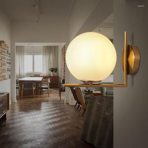 Duvar lambaları LED altın aplik lambası ev başucu aynası far yuvarlak modern nordic el yatak odası cam top