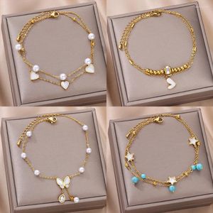 Anklets Stainless Steel Heart For Women Girl Gold Plated Leg Chain Ankle Bracelet Female Summer Beach Accessories Jewelry Gift