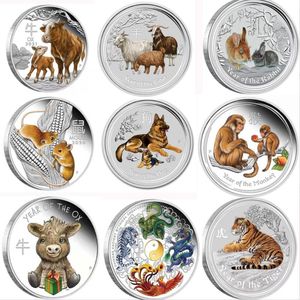 Arts and Crafts Painted Dragon and Tiger Commemorative Medallion of the Chinese Zodiac commemorative coin of Dog and Cow Coins