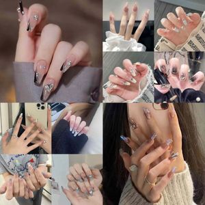 24 Pcs Press on False Nails Long Ballet Fake Nails Full Cover False Nails Butterfly Glossy Gold Foil Fashion Nail Kit Manicure Decoration