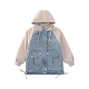 Jaquetas inverno primavera meninas denim jaqueta azul com chapéu com capuz moda streetwear jean casaco infantil outerwears ch156 231109