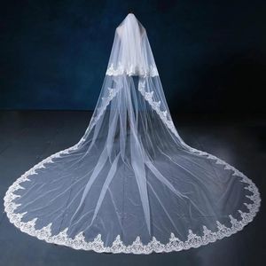 Véus de noiva Branco Ivory 3m 4m 5m de comprimento Véu de casamento de duas camadas com pente de renda com arestas de arestão aplicada Cathedral Accessorie Wed