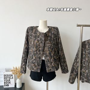 Feminino o-pescoço duplo breasted preto ouro tweed lã design de moda jaquetas casaco xssmlxl