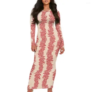 Casual Dresses Women Elegant Party Thin Bodycon Dress Polynesian Tribal Hawaiian Pikake Print Custom Maxi Long Sleeve
