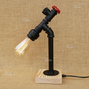Table Lamps Personality Loft American Retro Industrial Wind Bedroom Bedside Bar Iron Decorative Wood Base Lamp Pipe
