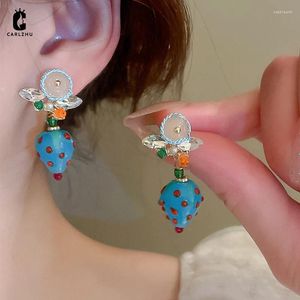 Dangle Earrings Personalized Blue Glazed Strawberry Rhinestone Fruit Drop For Women Luxury Fashion Party Jewelry