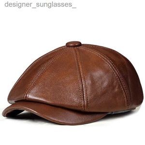 Stingy Brim Hats 2023 New Genuine Leather Hat C belt Cowhide beret Warm winter cotton men padding brand new hunting c/hat ear flL231109