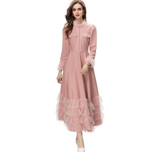 Runway-Kleider für Damen, O-Ausschnitt, lange Ärmel, abgestufte Netz-Rüschen, High-Street-Designer-Abschlussballkleid, Vestidos