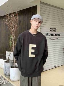 2023 New Men's and Women's Sweater Fashion Brand Essentialsweatshirt Double Line American High Street Same Chest Large e Letter Flocked Round Neck Sweater {category}