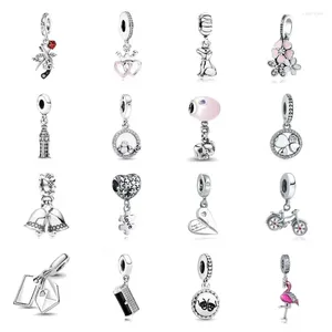 Loose Gemstones Clover Bell Elephant Dog Pendant Bead Fit Original Charms Silver 925 Bracelet For Women Fashion Jewelry Pink