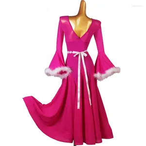 Stage Wear Ballroom Dance Dresses Tango Dress Women Waltz Ballroomcompetition Fur Sleeve