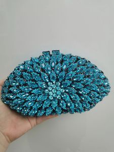 Evening Bags Bling Women Light Blue Stone Silver s Clutches Wedding Party Flower Clutch Purse And Crystal Handbag 231108