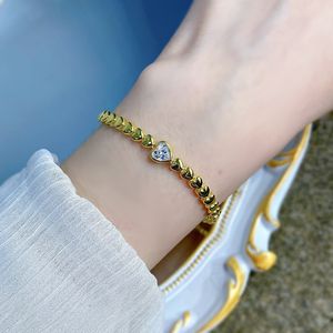 Bracciale rigido con diamanti a forma di cuore in oro 14 carati Braccialetti da sposa in argento sterling 925 reali al 100% per le donne Regalo di gioielli di fidanzamento nuziale