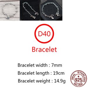 D40 S925 Sterling Silver Bracelet Punk Hip Hop Style Personalized Classic Jewelry Anchor Cross Flower Letter Shape Gift for Lovers