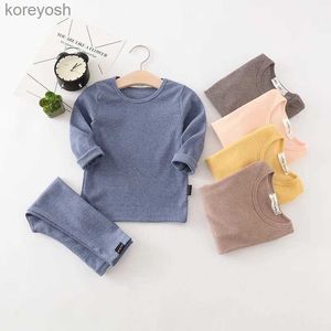 Pajamas 2023 Autumn Toddler Kids Ribbed Knitting Pajamas Solid Cotton Winter Lounge Boy Girl Casual Pyjamas Children Warm SleepwearL231109