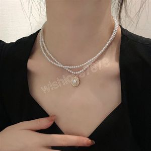 Collana vintage con catene di chiusura a perla rotonda 2023 Ciondolo a catena geometrica a doppio strato per regalo di gioielli da donna