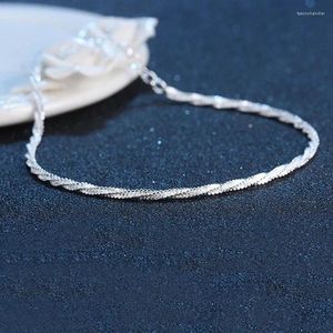 Anklets Link Anklet For Women Silver Color Classic Chain Foot Accessorie Weave Bracelet