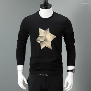 Men's T Shirts Men T-Shirt Black Crewneck Long Sleeve Geometry Graphic Printed Tops