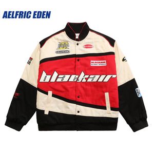 Jaquetas masculinas Aelfric Eden BLACKAIR Motosports Jaqueta Vintage Bordado Color Block Patchwork Casacos Streetwear Harajuku Casual Racing Jackets 231108