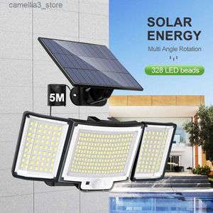 Luzes de parede solares 348LED Lâmpada solar luz de segurança externa com sensor de movimento à prova d'água 126 / 328LED poderoso holofote solar para jardim Garagem Q231109