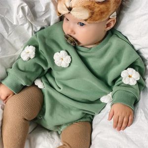 Rompers Spring Baby Clothing Flower Sweater Bodysuit Girls Long Sleeve Tight Fitting 012 månader 24m 231109