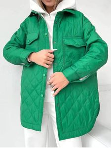 Jaquetas femininas jaqueta de inverno feminina super single-breasted lapela longo verde solto quente xadrez top casual streetwear casacos acolchoados feminino 231109